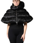 Women's Black Padded Puffer Hooded Full Zip Cropped Jacket Nylon Clothing