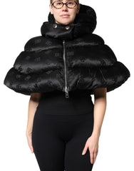 Women's Black Padded Puffer Hooded Full Zip Cropped Jacket Nylon Clothing