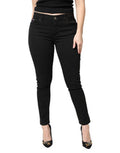 Women's Black Cotton Mid Waisted Skinny Denim Jeans Elastane Clothing