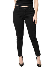 Women's Black Cotton Mid Waisted Skinny Denim Jeans Elastane Clothing