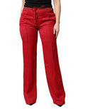 Women's Red Viscose Straight Fit Pants