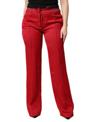 Women's Red Viscose Straight Fit Pants