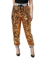 Women's Sequined Logo Jogger Gold Polyester