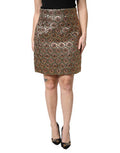 Women's Brown Polyester Brocade A-Line Mini Skirt