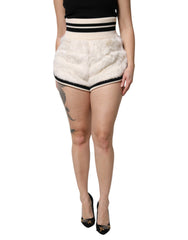 Women's White Faux Fur High Waisted Hot Pants Short Acrylic Polyester
