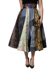 Women's Multicolor Patchwork High Waisted Midi Skirt