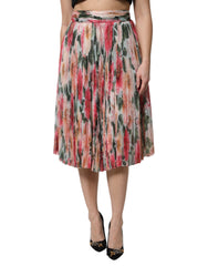 Women's Multicolor Silk Floral High Waist Midi Skirt