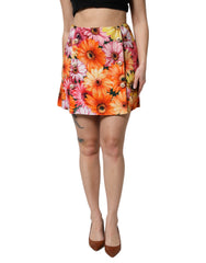 Women's Multicolor Floral High Waist Mini Skirt Viscose Elastane