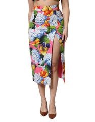 Women's Multicolor Floral High Waist Midi Skirt Viscose Elastane