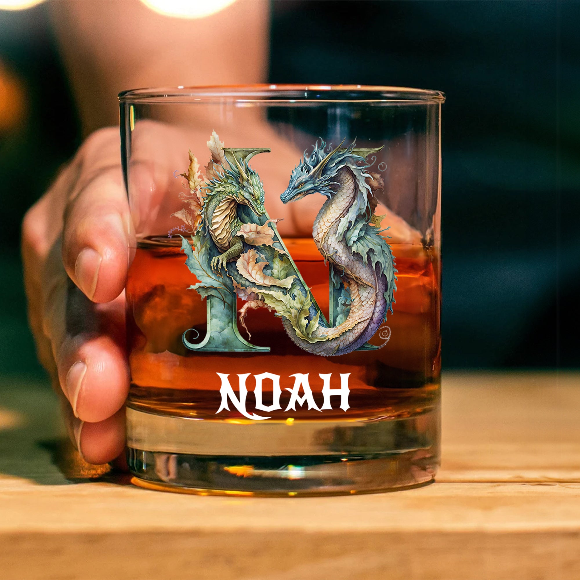 Personalizado Dragón Patrón Inicial Whisky con Nombre Fiesta Cumpleaños Regalo para Hombre Bartender Entusiasta del Whisky