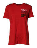 Women's Red Cotton Round Neck Short Sleeves T-Shirt