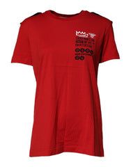 Women's Red Cotton Round Neck Short Sleeves T-Shirt
