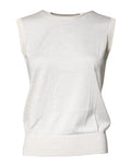 Women's Cream Sleeveless Silk Round Neck Tank Top