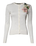 Women's Floral Embellished Silk Cardigan White Glass Polyester Clothing