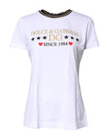 Women's White Printed Round Neck Top Cotton T-Shirt