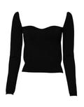 Women's Black Square Neckline Long Sleeves Sweater Viscose Polyester Clothing