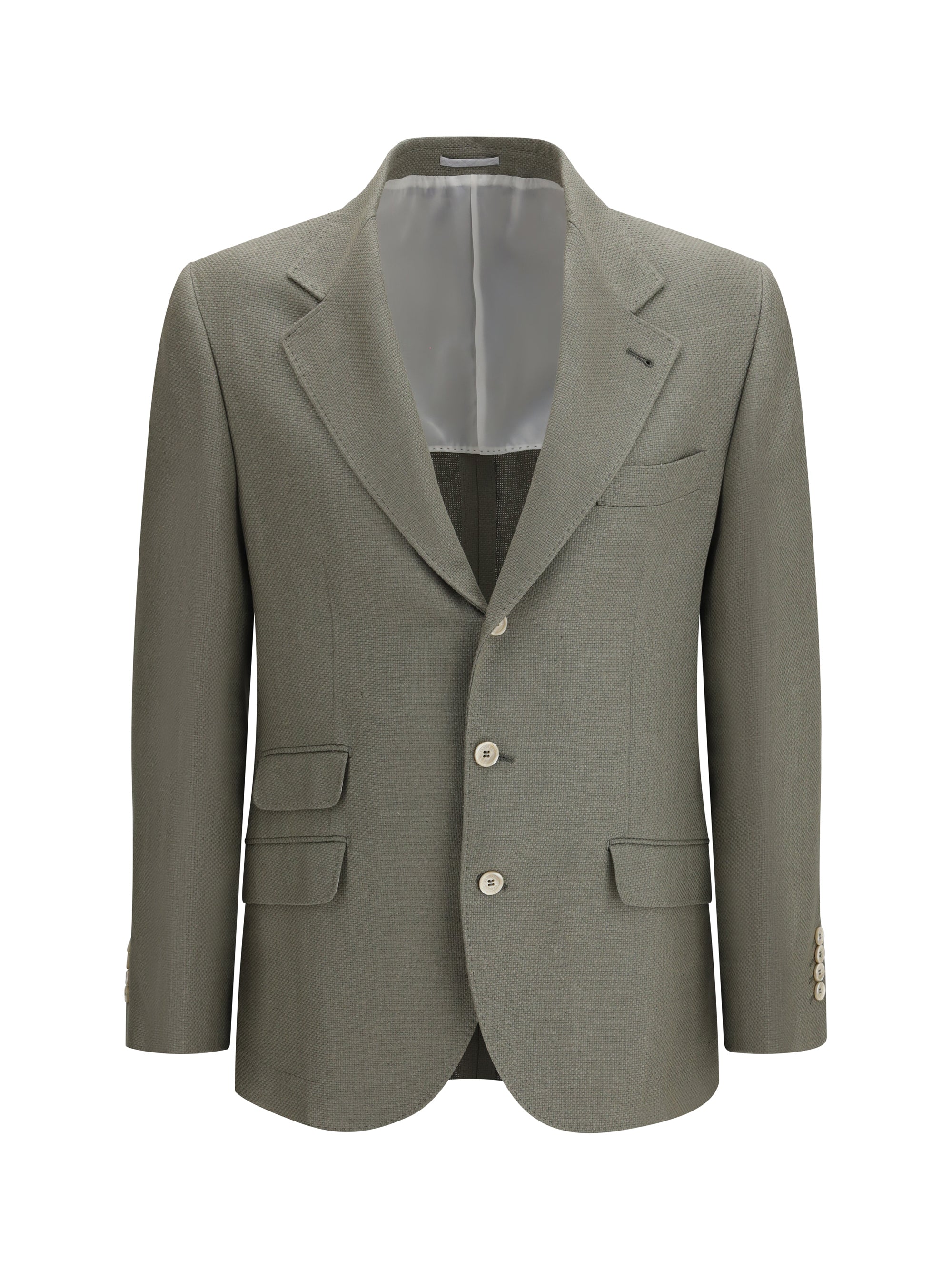 Brunello Cucinelli Single-Breasted Silk and Linen Blazer — Beige