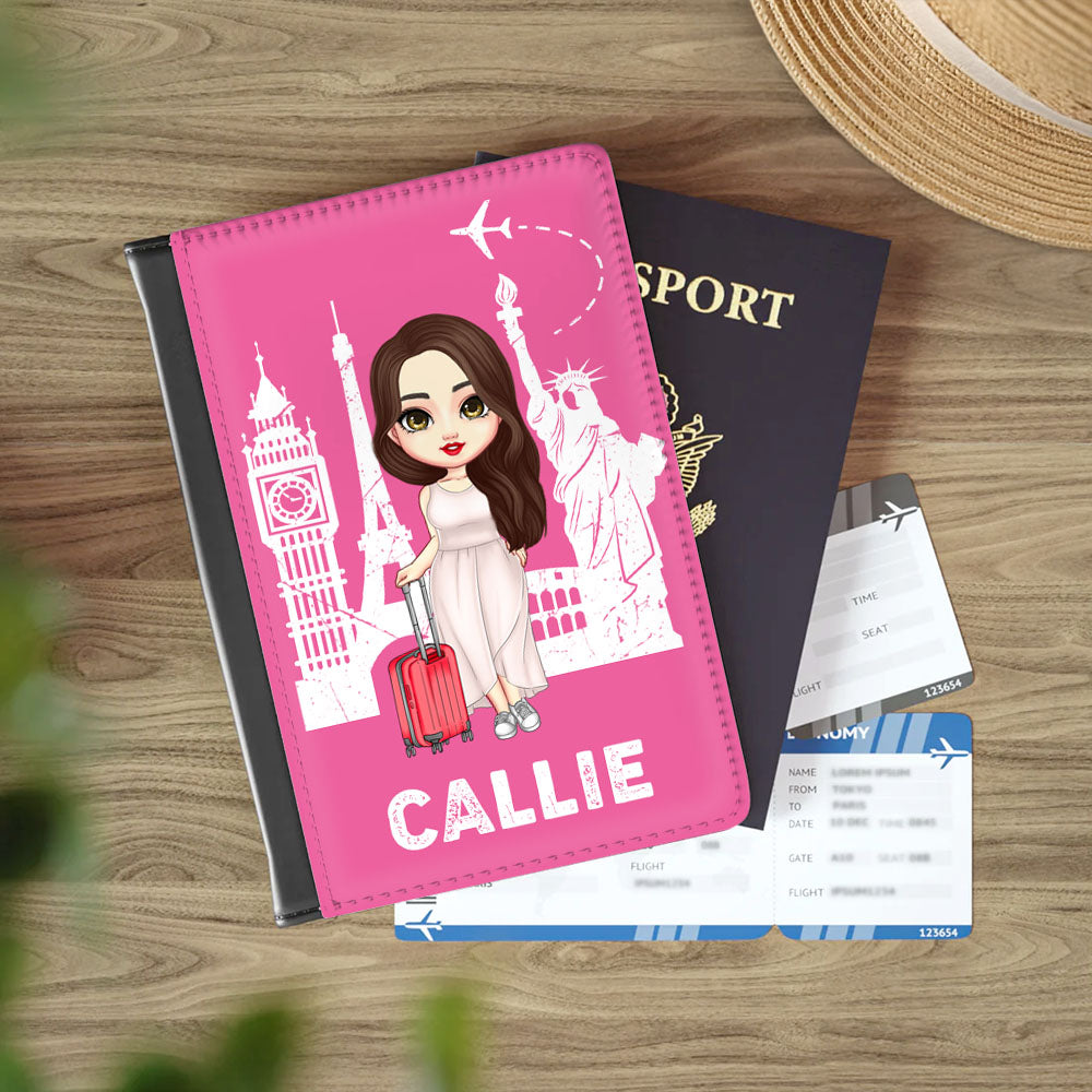 Porta Pasaporte de Piel Personalizado Multicolor con Nombre de Personaje de Caricatura Accesorios de Viaje Regalo de Cumpleaños para Amante de los Viajes