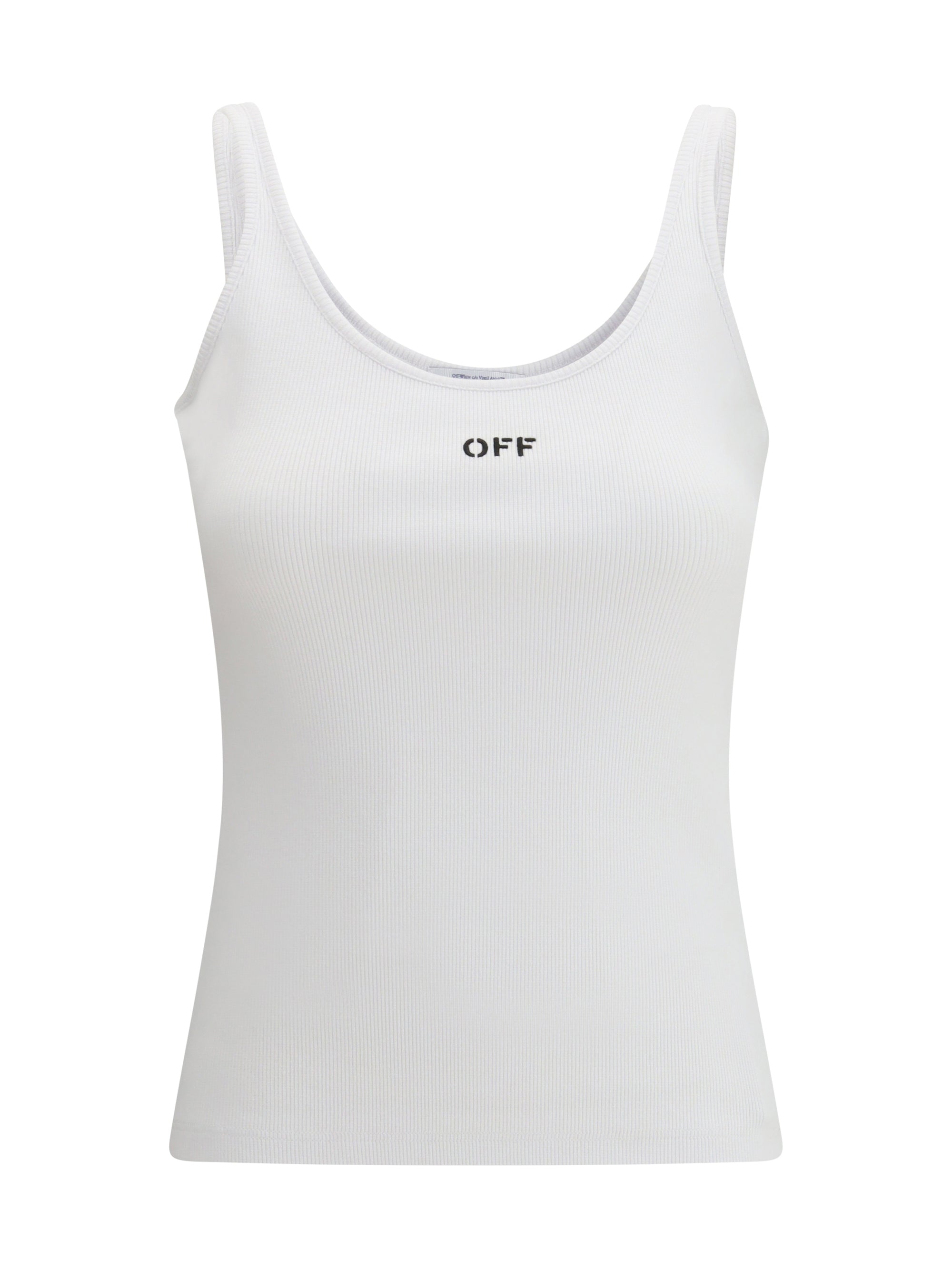 Off-White Embroidered Logo Rib Tank Top — White