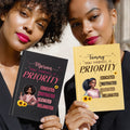 Personalizado Make Yourself A Priority Confident Character A5 Cuaderno rayado con nombre y lápiz Regalo de cumpleaños para mujer negra Niña