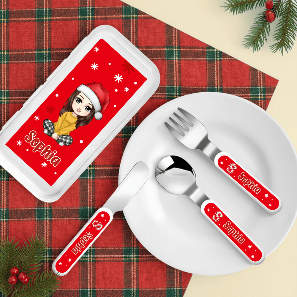 Juego de cubiertos de 3 piezas de acero inoxidable con nombre e inicial para niños, personalizado con personajes de dibujos animados