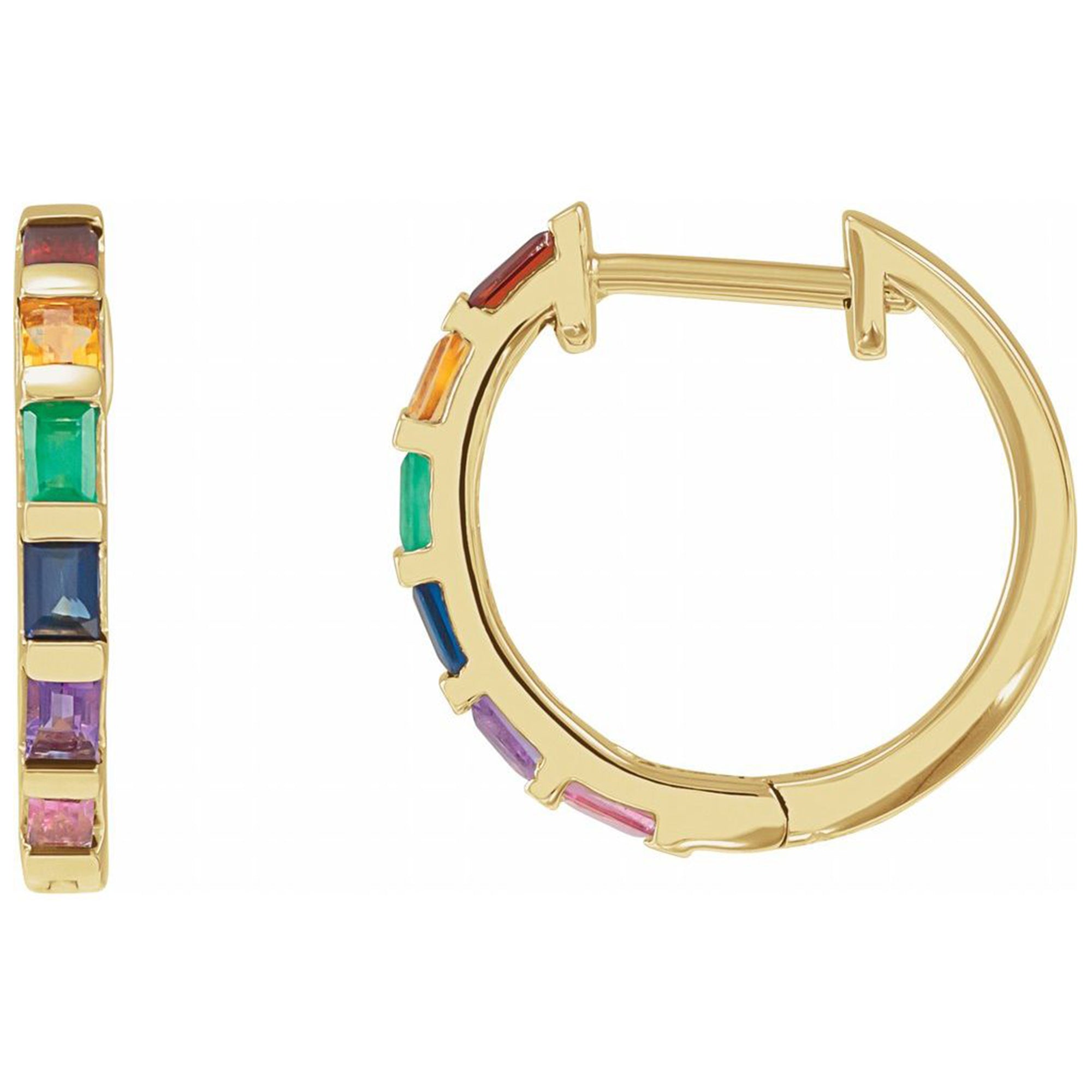 Baguette Multi-Gemstone Rainbow Hoop Earrings