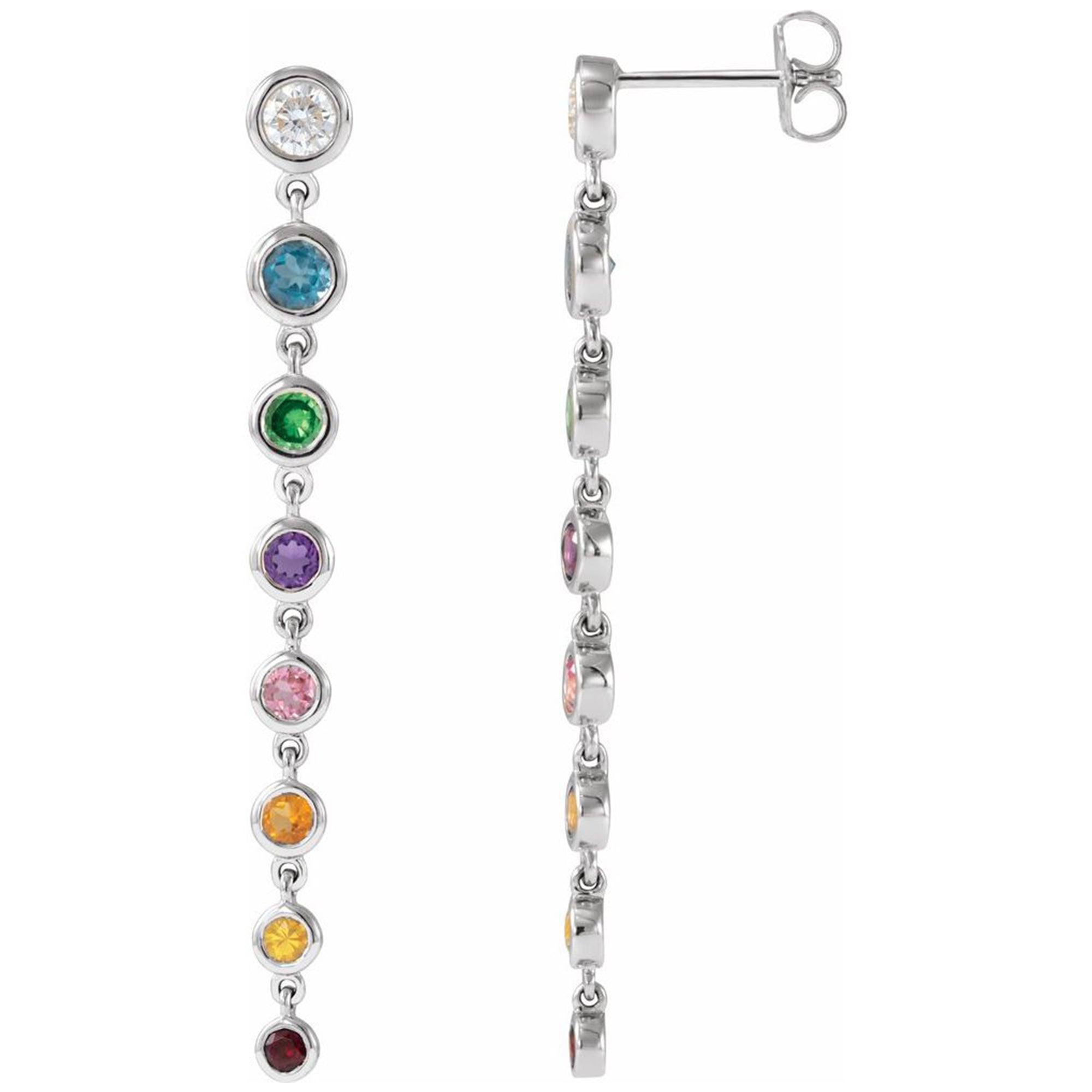 Bezel Multi-Gemstone & Diamond Rainbow Drop Earrings