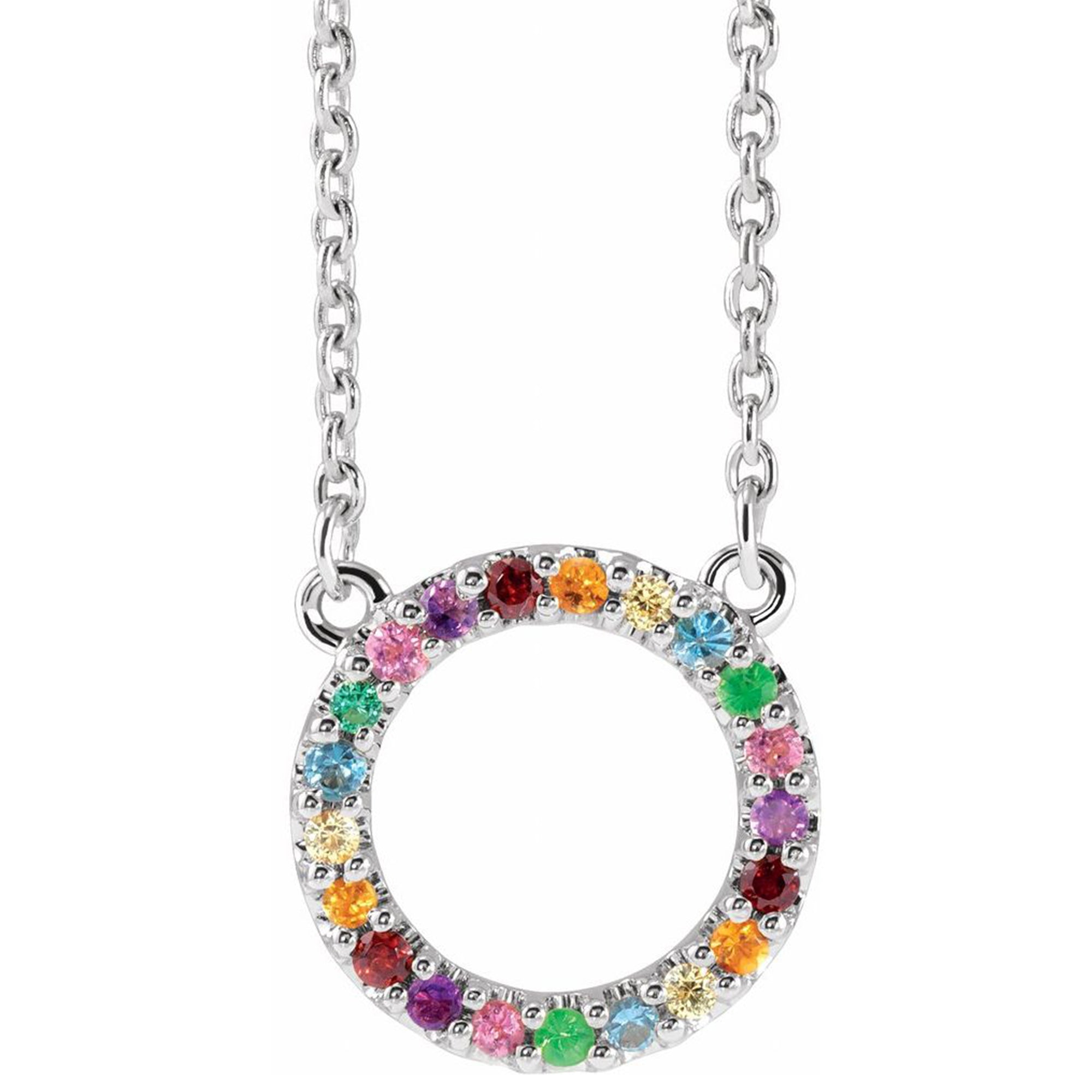Multi-Gemstone Rainbow Circle Necklace