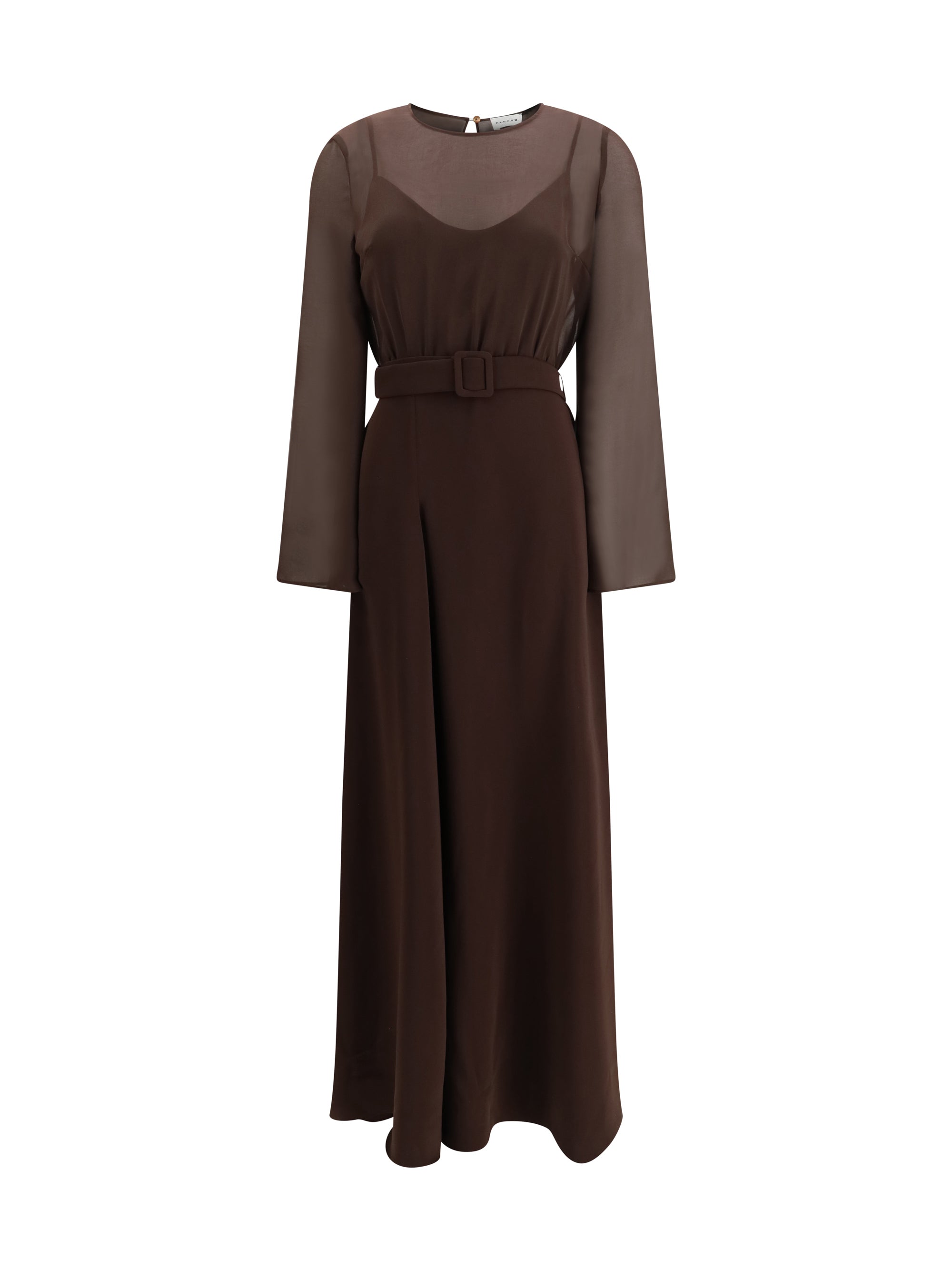 P.A.R.O.S.H. Layered Long Belted Dress — Brown