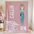 Personalizado Multicolor Cartoon Medical Character Soft Throw Blanket with Name and Title Apreciación Birthday Gift for Nurse Doctor Medical Staff