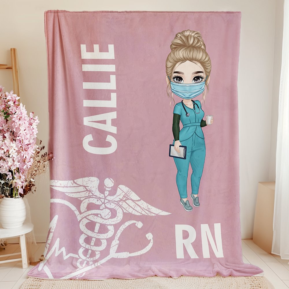 Personalizado Multicolor Cartoon Medical Character Soft Throw Blanket with Name and Title Apreciación Birthday Gift for Nurse Doctor Medical Staff