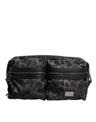 Men's Black Gray Leopard Dg Logo Belt Waist Fanny Pack Bag And Nylon Calf Leather Pp Pc