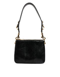 Women's Python-Embossed Leather Shoulder Bag Black