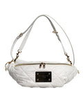 Women's White Quilted Logo Plaque Belt Waist Fanny Pack Bag Polyester