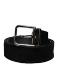 Men's Black Cotton Silver Tone Metal Buckle Belt Leather