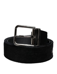 Men's Black Cotton Silver Tone Metal Buckle Belt Leather