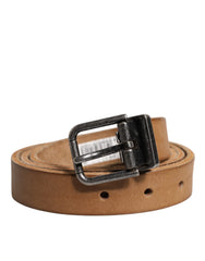 Men's Brown Leather Silver Tone Metal Buckle Belt