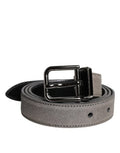 Men's Gray Leather Silver Tone Metal Buckle Belt