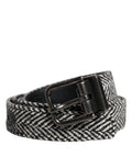 Men's Black White Silver Tone Metal Buckle Belt And Virgin Wool Leather