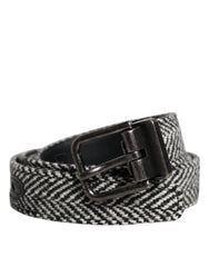 Men's Black White Silver Tone Metal Buckle Belt And Virgin Wool Leather