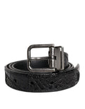 Men's Black Exotic Leather Metal Logo Buckle Belt