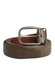 Men's Brown Leather Classic Metal Logo Buckle Belt