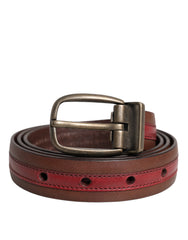 Men's Burgundy Leather Metal Logo Buckle Belt