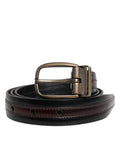 Men's Black Burgundy Calfskin Metal Logo Buckle Belt Calf Leather