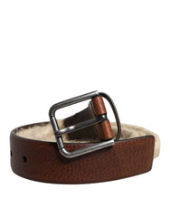 Men's Brown Jute Leather Woven Metal Buckle Belt Calf