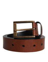 Men's Brown Calf Leather Classic Metal Buckle Belt