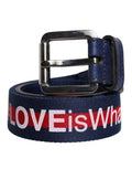 Men's Blue Cotton Leather Printed Metal Buckle Belt