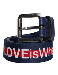 Men's Blue Cotton Leather Printed Metal Buckle Belt