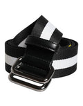 Men's Black Yellow Logo Striped Metal Buckle Belt Nylon