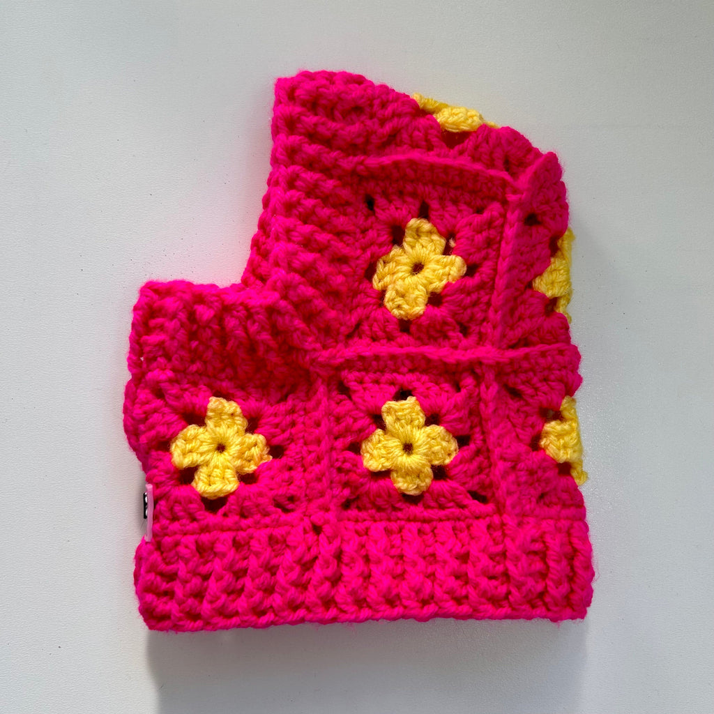 Handmade Crochet Dog Balaclava Hat - Hot Pink
